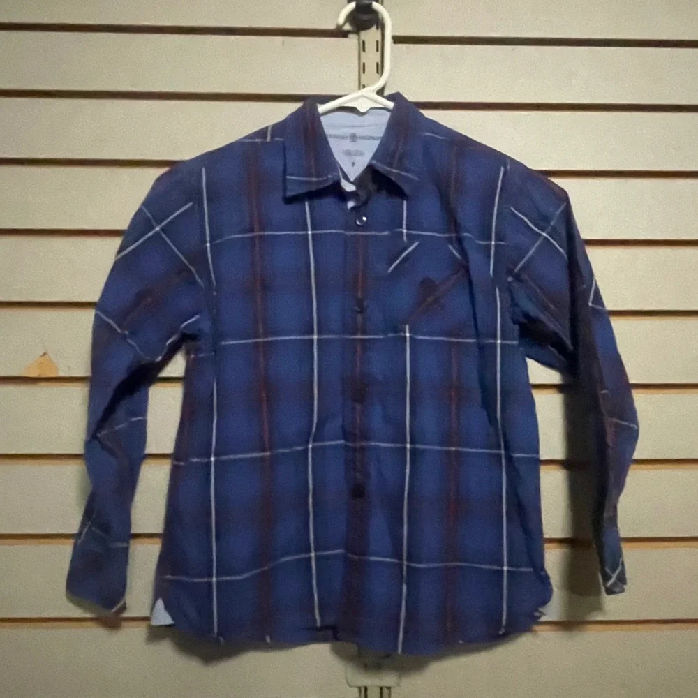 Tommy Hilfiger Boys Blue Plaid Long Sleeve Button Down‎ Shirt Size 7 Collared